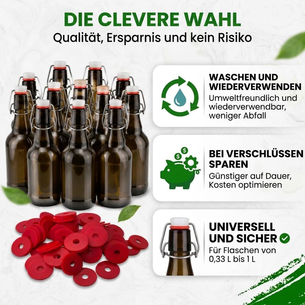 Vigormat Flaschenverschluss Gummi, Dichtungsring für Bügelflaschen 0,33L bis 1,5L, Bügelverschluss Ersatzdichtungen für Bierflaschen, 24mm x 6mm, Lebensmittelecht, Made in Italy (1200 Stück)