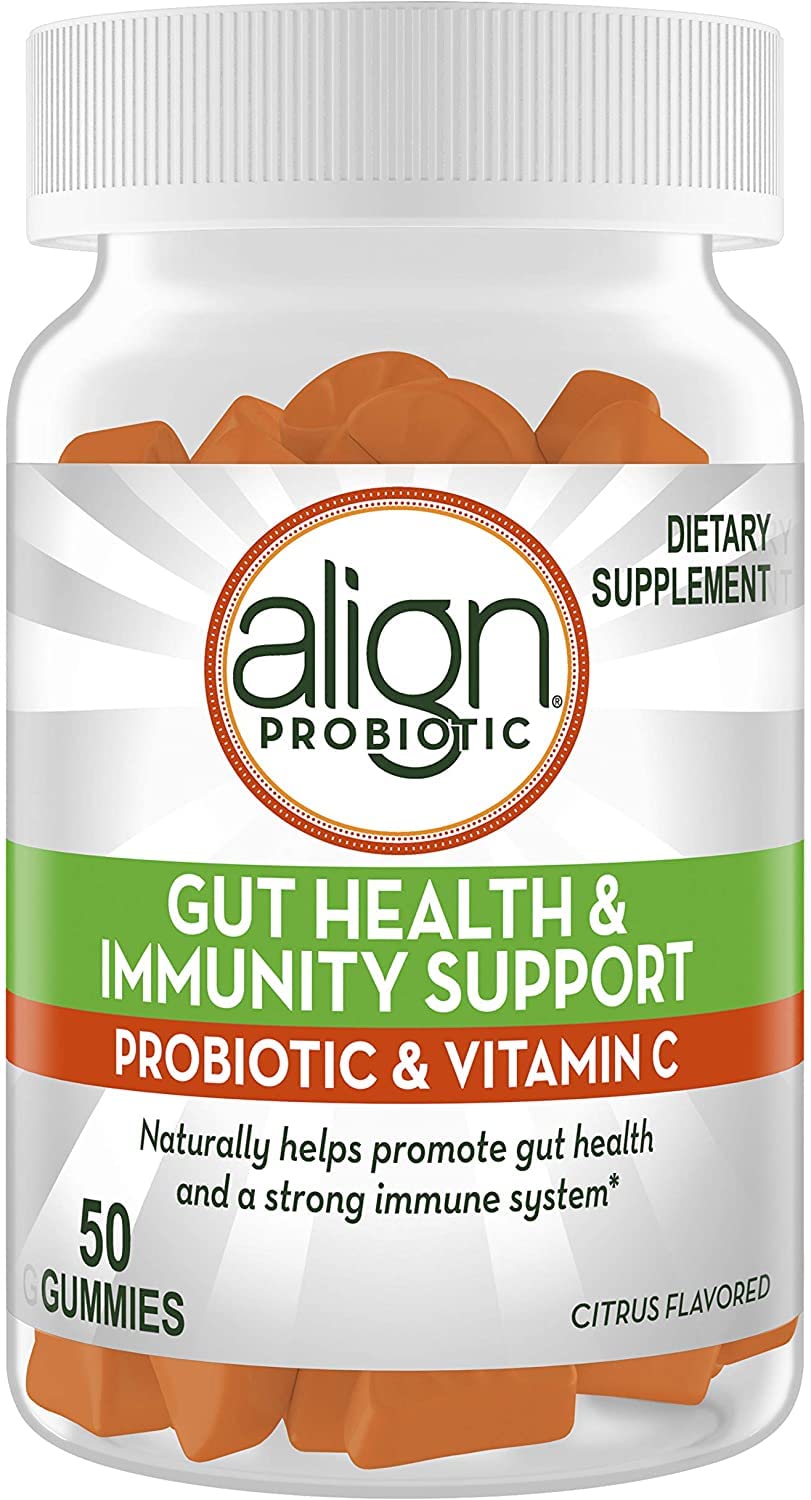 Align Probiotic, Gut Health & Immunity Support, #1 Doctor Recommended Brand, vitamin C and B12 for Immune Support & Energy, Citrus Flavor, 50 Gummies - Energy + Immune Gummy