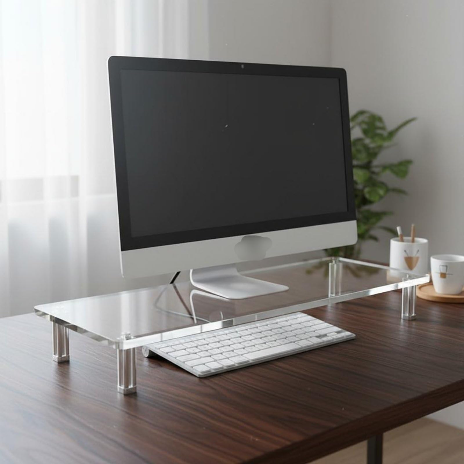 Supporto Acrilico Rialzo Schermo Computer Base Supporto Scrivania Piattaforma Elevatrice Solleva lo Schermo per Postura Corretta E Spazio Sotto per , 60 X 20 Cm