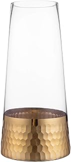 MyGift 10-Inch Clear Glass Flower Vase with Gold Hammered Base - Elegant Table Centerpiece for Home Decor & Weddings