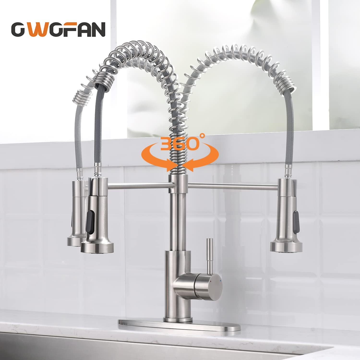 Exсluѕіvе Dіѕсоunt 70% Prісе OWOFAN Pull Out Kitchen Faucet Low Lead Commercial Single Handle Pull Down Sprayer Spring Kitchen Sink Faucet, Brushed Nickel Kitchen Faucets with Deck Plate 866055SN