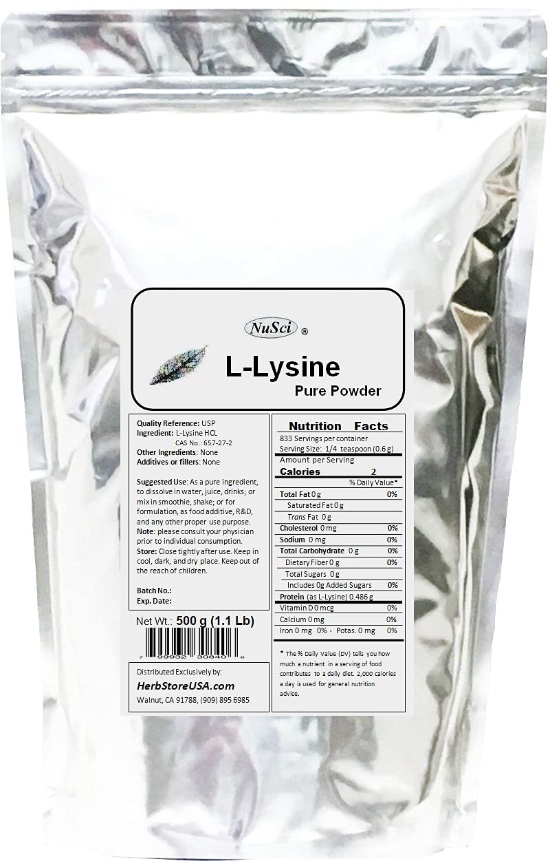 L-Lysine HCl Lysine Pure Powder (500 Grams (1.1 lb))
