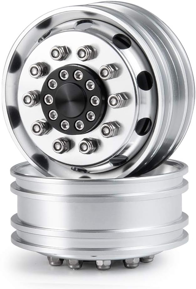 RCLIONS 2pcs Non-Powered RC Trailer Front Wheel Rims Aluminum Alloy Hub for 1/14 Tamiya Tractor RC Truck Car Trailer