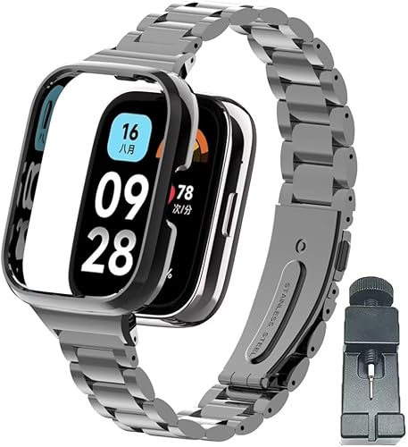T-BLUER Compatible con Xiaomi Redmi Watch 3 Active Bands, correa de repuesto de metal de acero inoxidable para reloj inteligente Redmi Watch 3