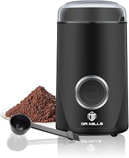 DRMILLS DM-7441 Electric Coffee & Spice Grinder - SUS304 Stainless Steel Blade & Cup, One-Touch Operation, 1.8oz Capacity, Black