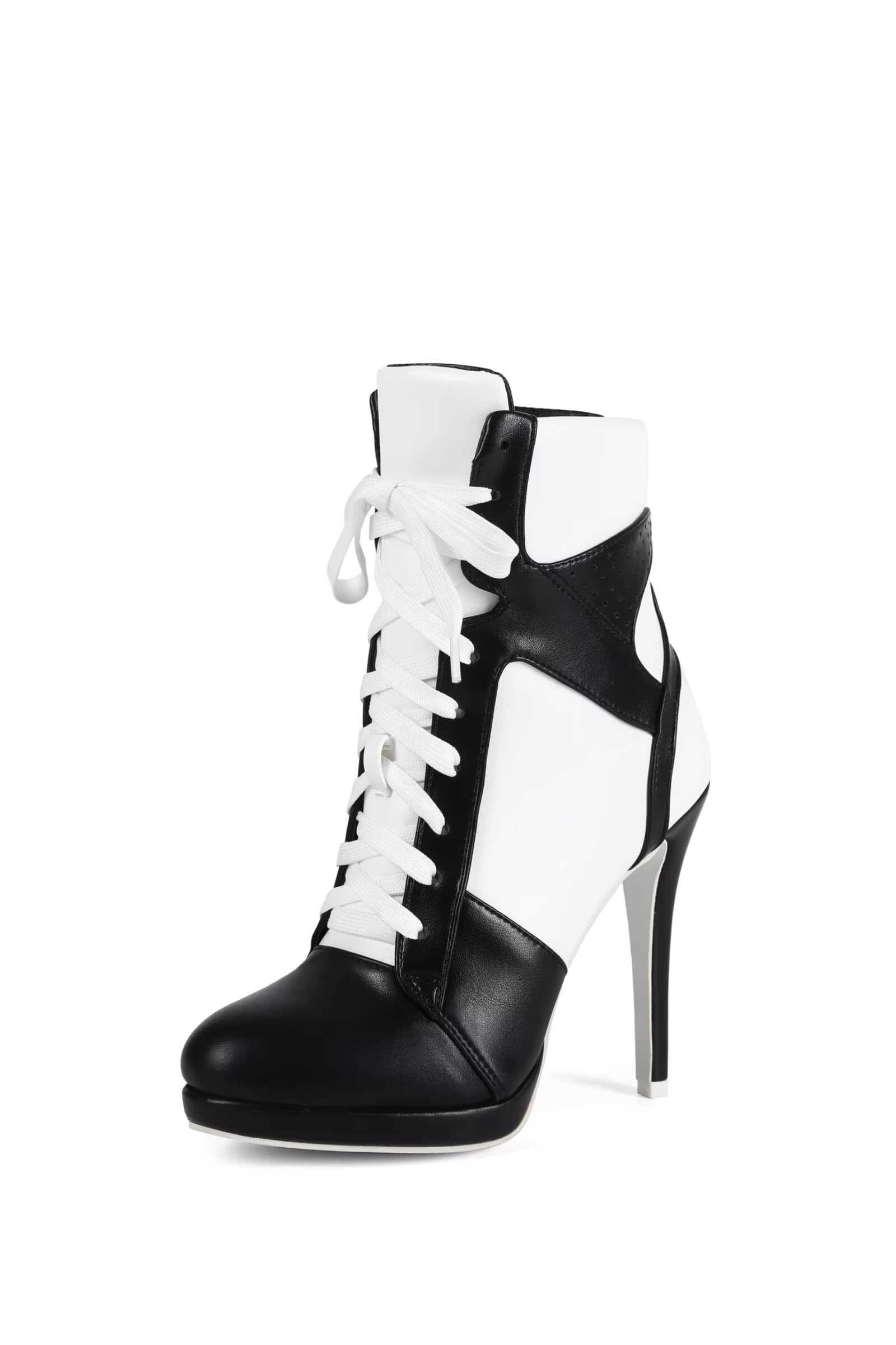 Frankie Hsu Stiletto sportowe buty do koszykówki na wysokim obcasie, czarno-białe tenisówki, duży rozmiar modne designerskie buty dla kobiet mężczyzn