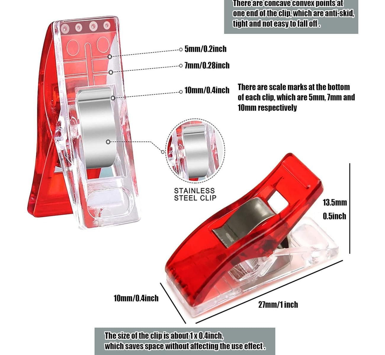 Anpro 60 Stück Nähelips - 27mm Stoffklammern 6 Farben Für Nähen & Quilting