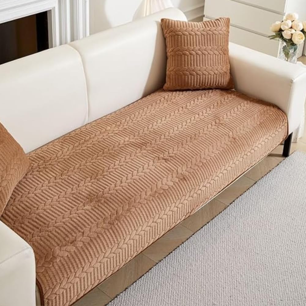 HOMETHREADS Premium Embroidered Cotton Sofa Cover Mat with PVC Backing for Non-Slip Comfort (Brown, 3 Seater | 70x180cm)-image-8