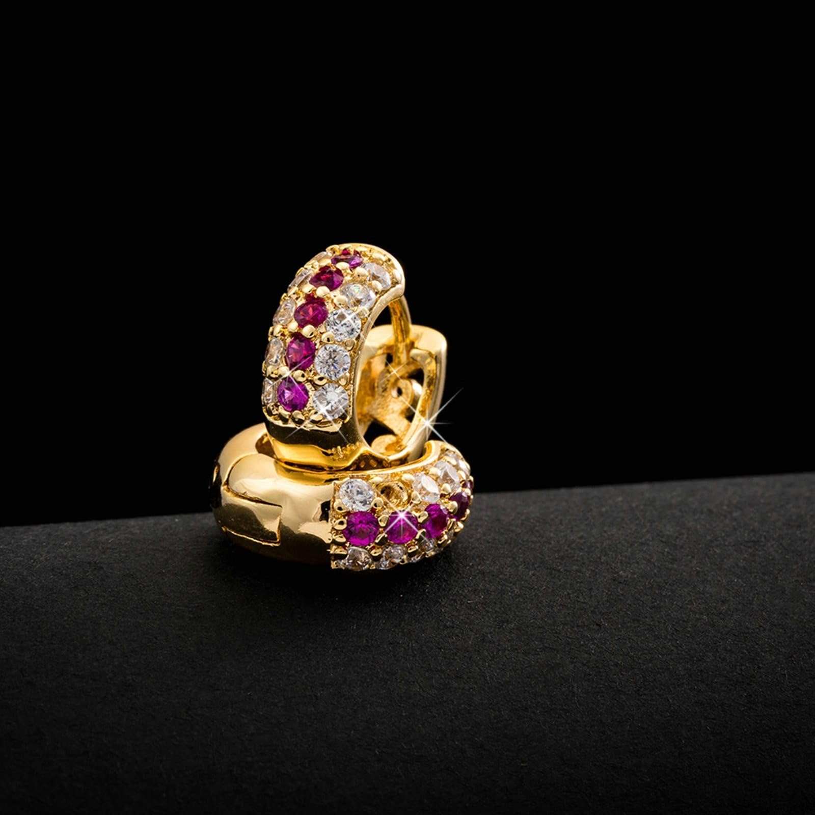 AMDXD Pendientes de oro de 18 quilates para mujer, joyas reales, tres filas de pendientes de aro con laboratorio de turmalina creados diamante colorido, Au 750 pendientes pequeños