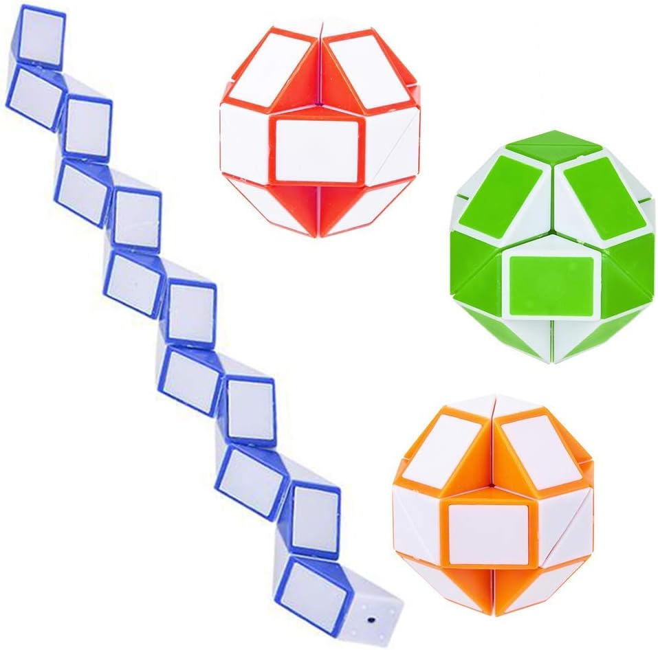 ArtCreativity Twist and Folding Fidget Cubes, Set of 3, Mini Snake Fidget Cube Twist Puzzles for Kids, Fidget Toys for Children, Sensory Toys for Autism, Birthday Party Favors, Goodie Bag Fillers