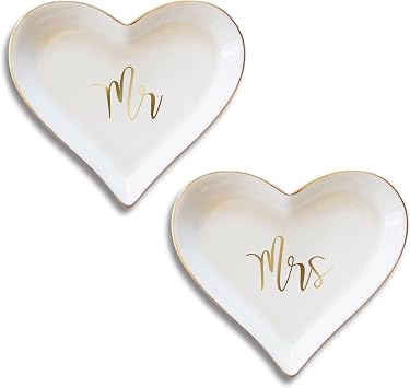 Mr and Mrs Gifts, Ceramic Jewelry Dish Tray, Wedding Bridal Shower Essentials Gift.