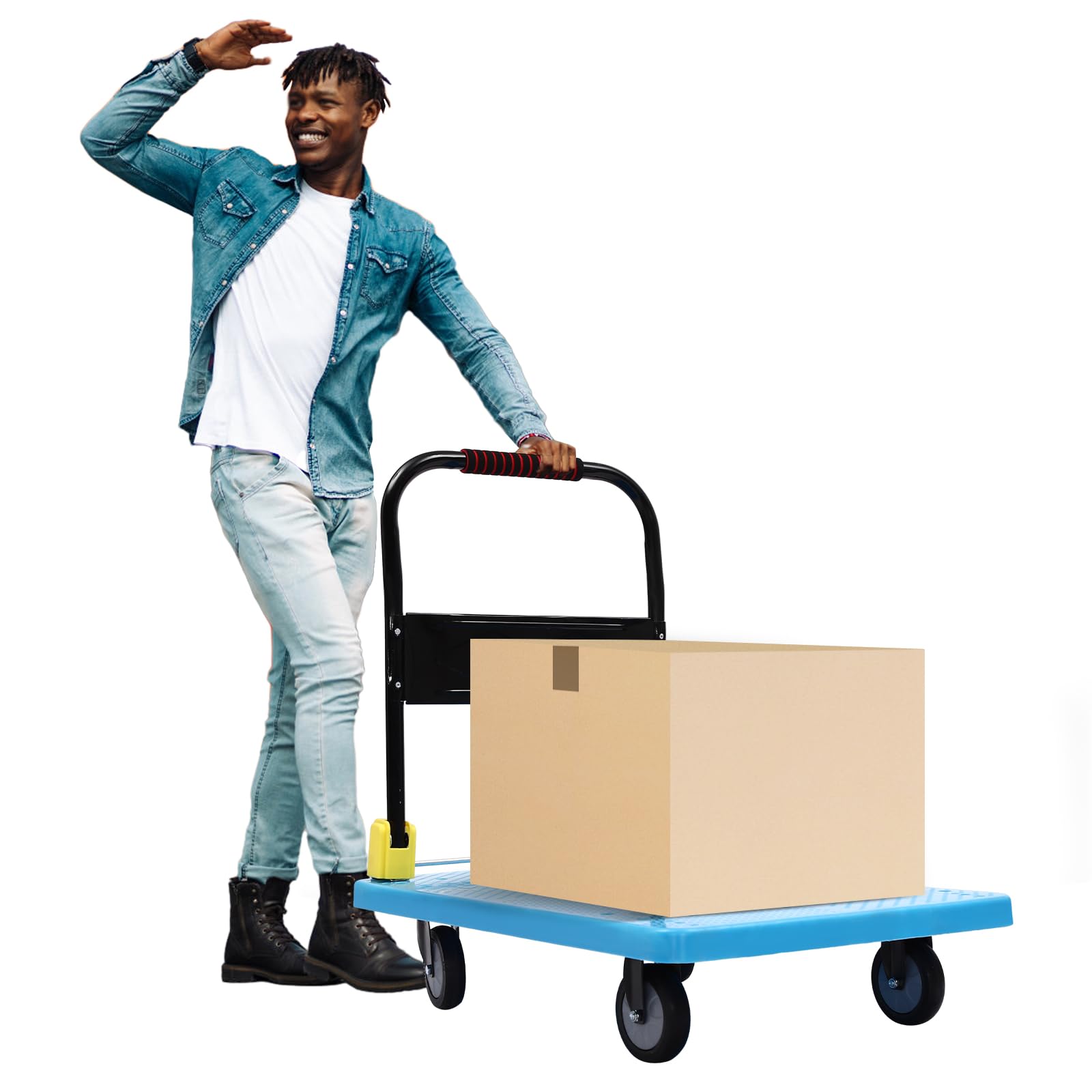 Carrito plegable resistente de 400 kg con 4 ruedas, carrito de equipaje portátil para viajes, uso personal, mudanzas y oficina (azul)