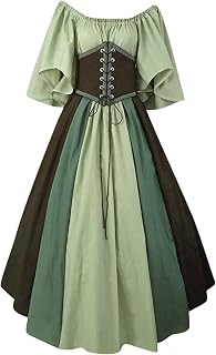 Women's Medieval Renaissance Dress Plus Size Ren Faire Flare Sleeve Corset Dress Halloween Vampire Cosplay Costumes