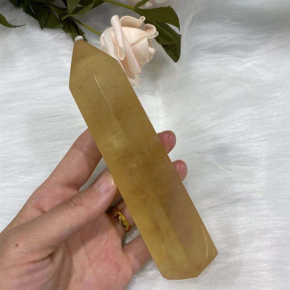 KatLin Natural Honey Calcite Quartz Obelisk Mace Room Office Decoration Gift Hand Sanding Collectible Ornaments (Size : 400-450g)