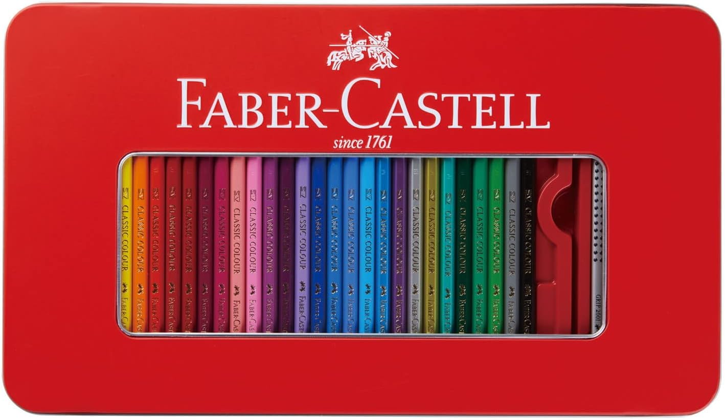 Faber Castell TFC-CP/60C Oil-Based Colored Pencils, Flat Can, Set of 60 Colors, Red