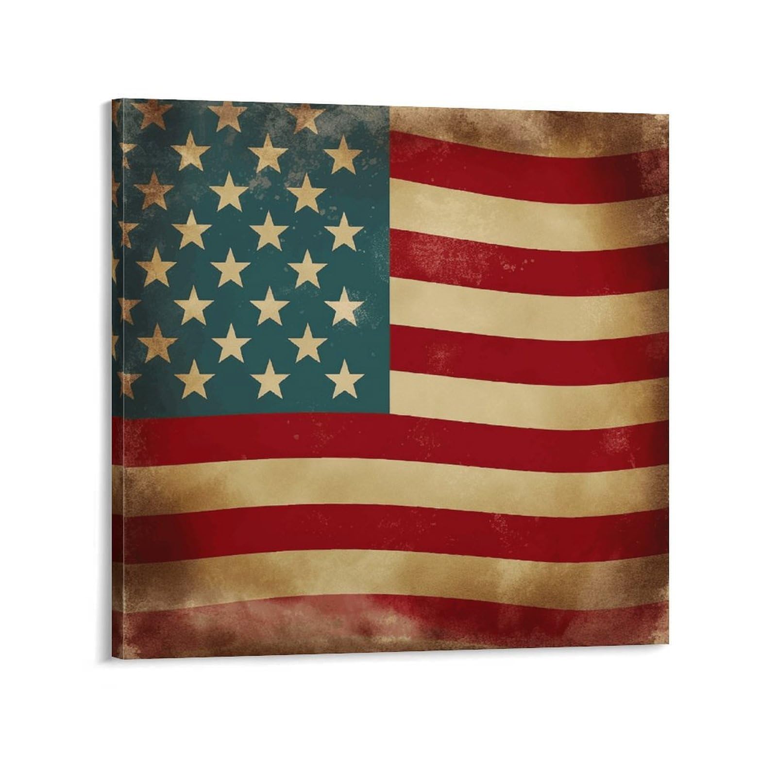 KLOPH Vintage American Flag 4Th of July USA Canvas Wall Art for Living Room 08x8inch Modern Artwork Painting for Bathroom Hanging Canvas Prints Aesthetic Wallart for Bedroom Kitchen Office Wall Dec