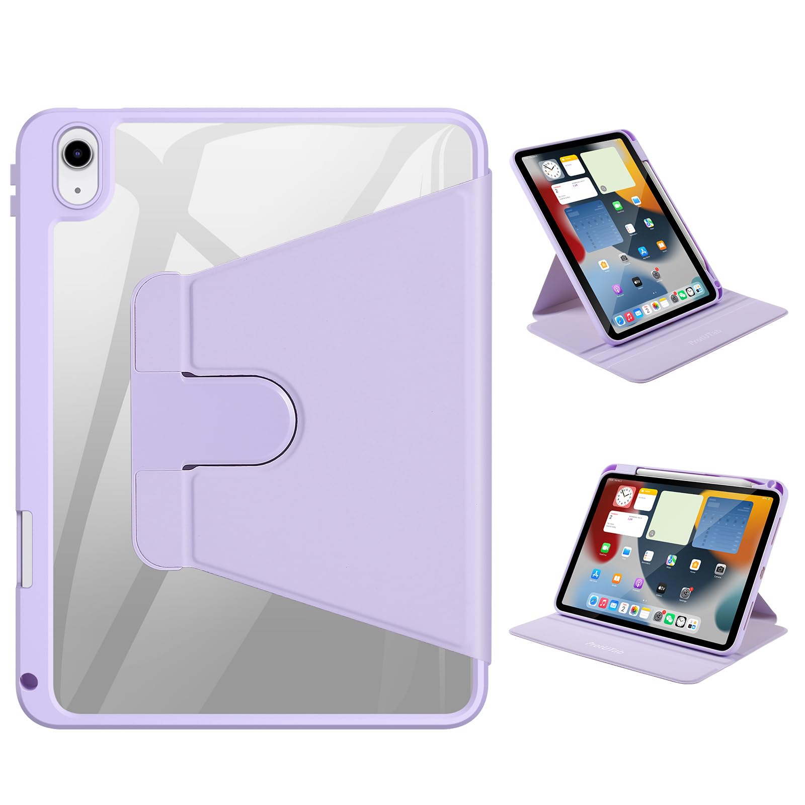 Rotating Case 10.9 Compatible with 10th Gen iPad Case Clear,iPad Cover 10th Generation 2022 with Pencil Holder,360 Degree Rotating Folio Stand Cover,Soft TPU Cover,Sleep/Wake Cover, Purple
