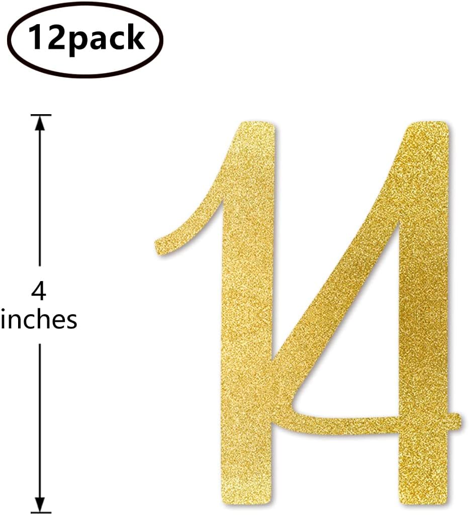 Gold Glitter 14 Cut-Out Numbers, 14th Birthday Party Anniversary Decorations DIY Essentials - Image 2