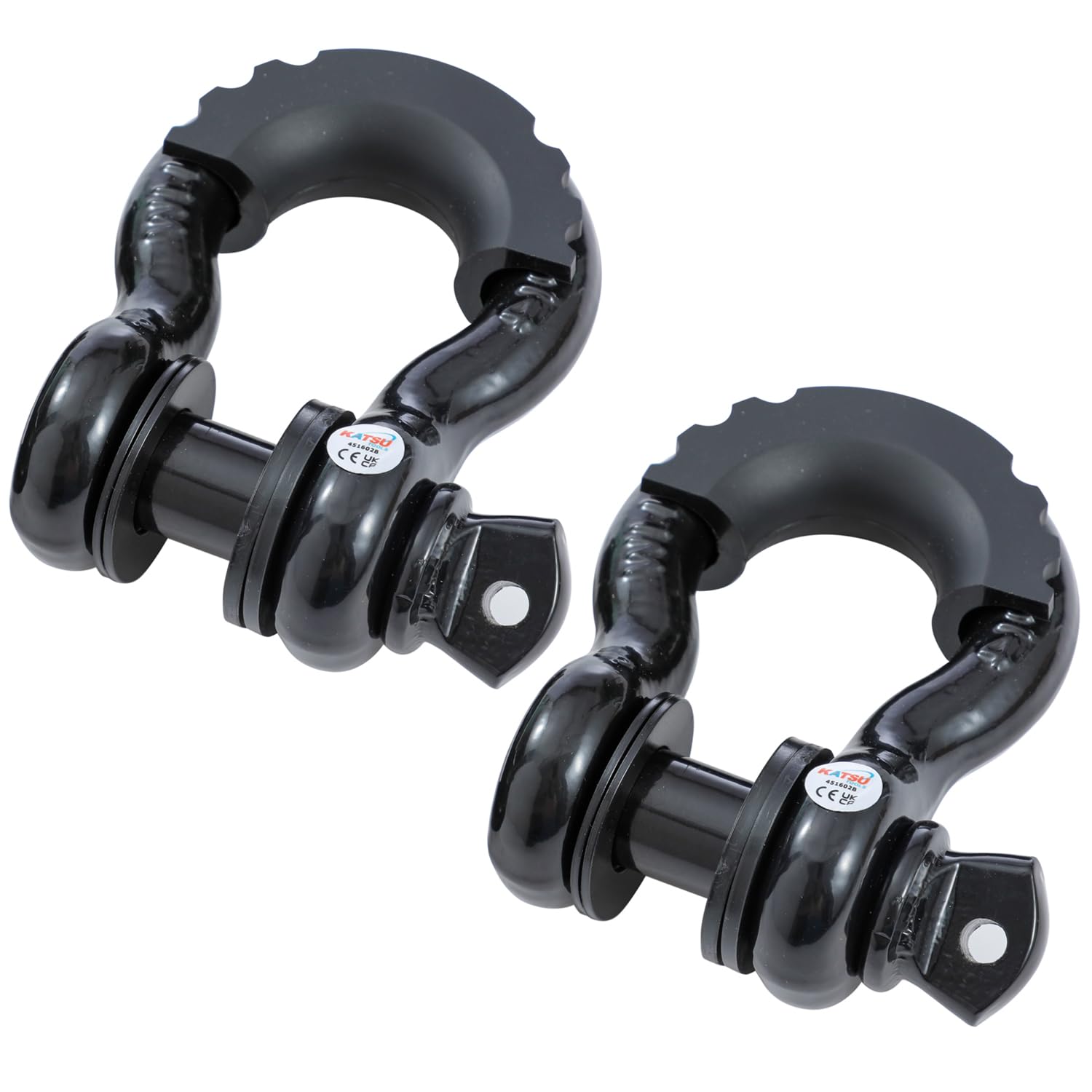 KATSU Tools Grilletes de remolque galvanizados de alta resistencia con anillo en D de 3/4", paquete de 2, capacidad de 4,75 toneladas, para vehículos todoterreno 4x4, negro