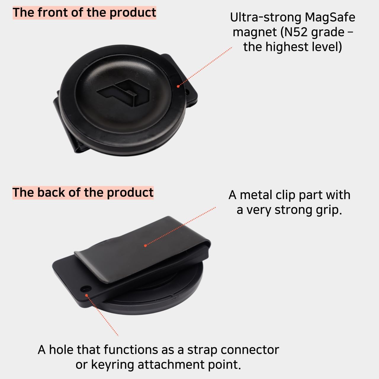 Magnetic Clip Phone Holder with Safety Strap – Hands-Free Mount for Backpack, Harness | Hiking, Delivery, Outdoor Use | MagSafe Compatible (MagSafe Compatible) - Image 2