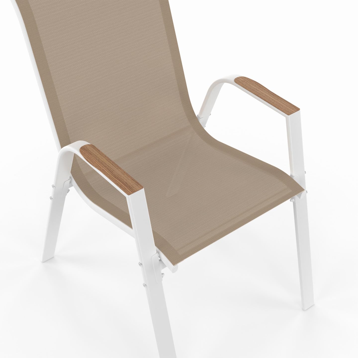 IDMarket - Salon de Jardin NOUMEA Table 190 cm Plateau Verre trempé Effet Bois et 8 chaises empilables Blanc et Bois