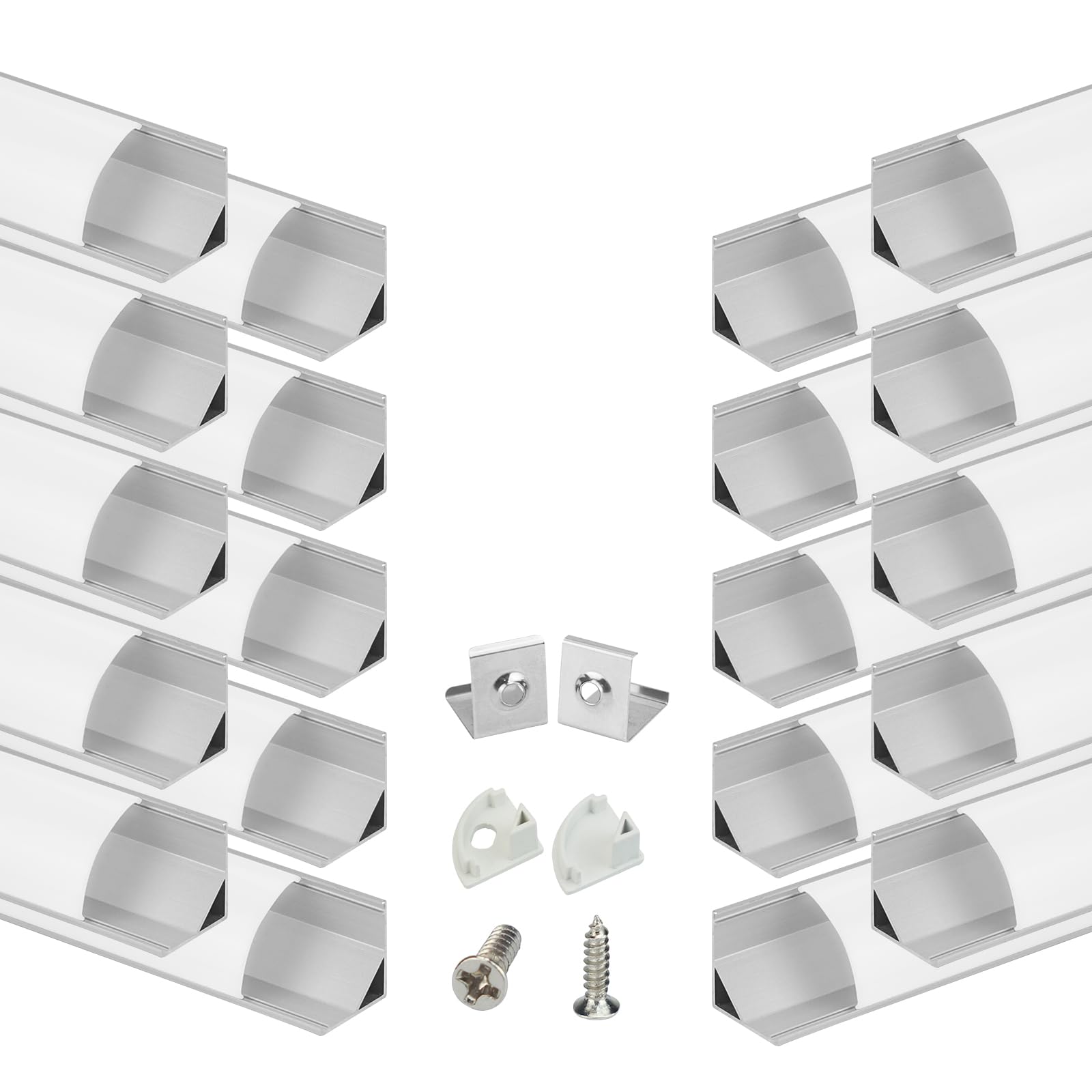 Photo 1 of Muzata 20Pack 6.6FT/2M V Shape LED Channel Silver Aluminum LED Strip Diffuser Channel with Milky White Cover Frosted Corner Lighting Easy Installation V1SW WW 2M
