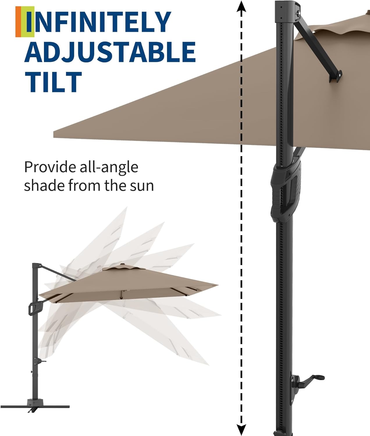 GarveeLife 10' x 10' Heavy Duty Cantilever Patio Umbrella, Square Offset Aluminum Offset Sun Shade Outdoor Umbrella with 360-Degree Rotation for Backyard, Deck, Pool, Tan