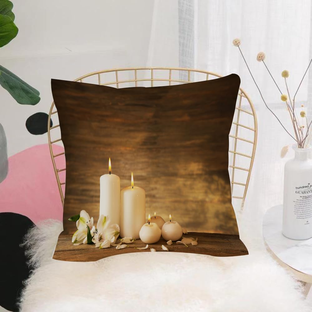 Hyosxw Spa, Sition Of Pure Candles Wooden Backgroun - A7 Cushion Cover,Throw Pillow Case Home Decorative For Living Room Bedroom Sofa Chair 18X18 Inch,Spa, Sition Of Pure Candles Wooden Background With Stones And,Pillowcase 45X45cm