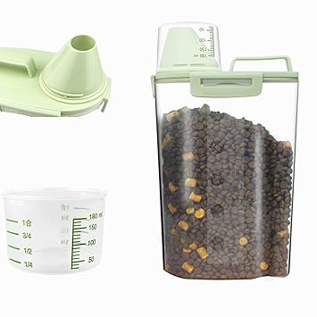 Denpetec Airtight Pet Food Storage Container with Measuring Cup,Pour Spout for Small Dog Cat Bird Turtle, Waterproo f Storage