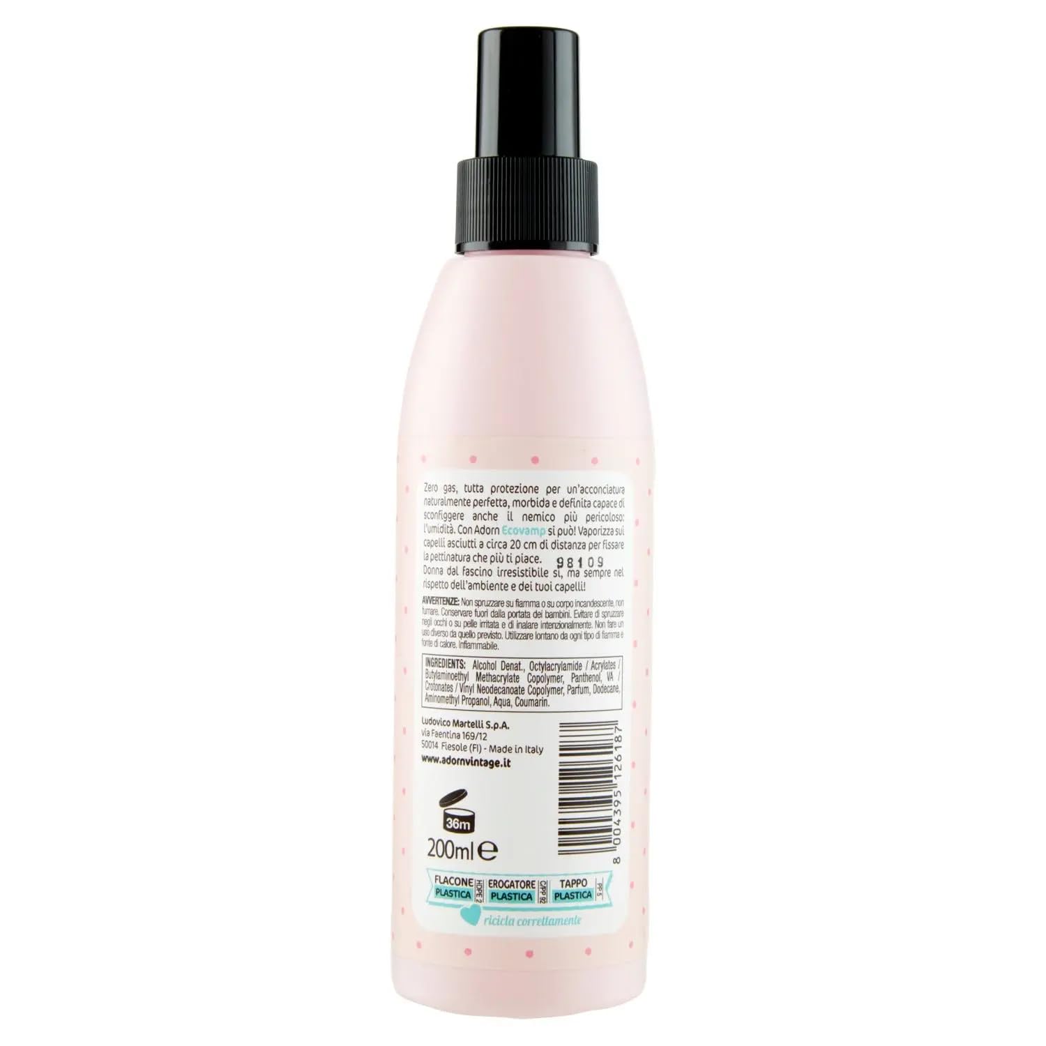 Adorn Styling Lacca – Spray para el pelo sin gas antihumedad Eco Vamp para un peinado natural perfecto, 200 ml + llavero Beni Culinari gratuito