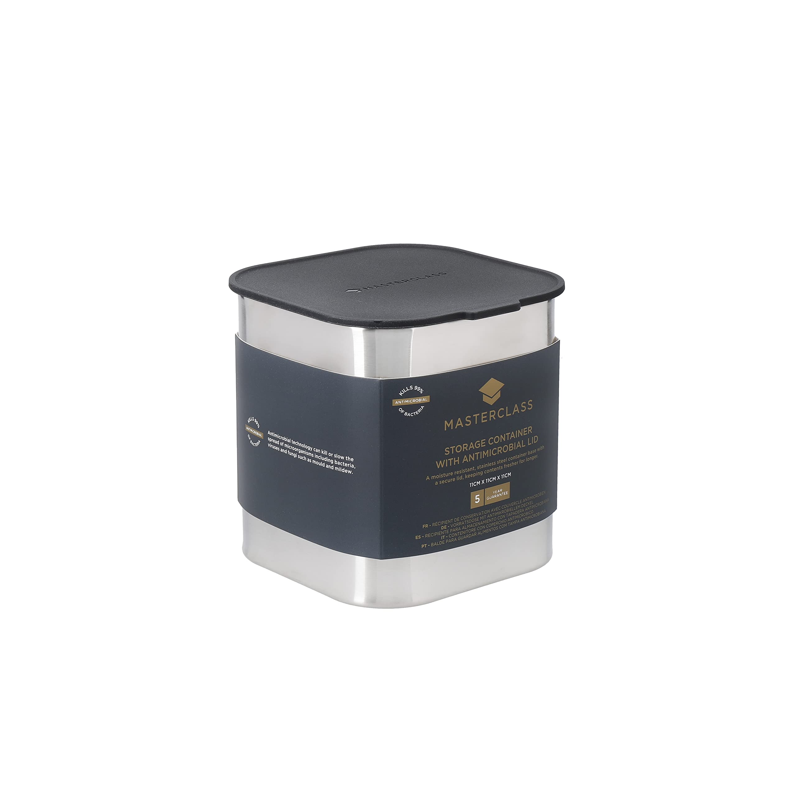 Masterclass Stainless Steel Food Container with Antimicrobial Lid - Silver