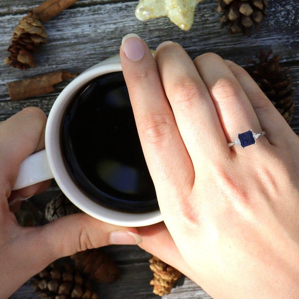 Clara Pucci 2.32 ct Princess Cut Created Blue Sapphire 14k Yellow Gold Three-Stone Wedding Engagement Bridal Promise Ring