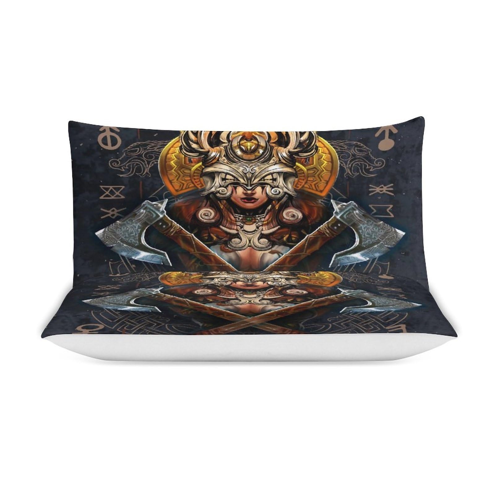 LDZDGD Viking Duvet Cover Queen, Norse Totem Symbols Pattern Quilt Cover, Farmhouse Rustic Bedding Comforter Sets (Color : Valkyrie, Size : 229 x 229CM): 229 x 229CM Valkyrie