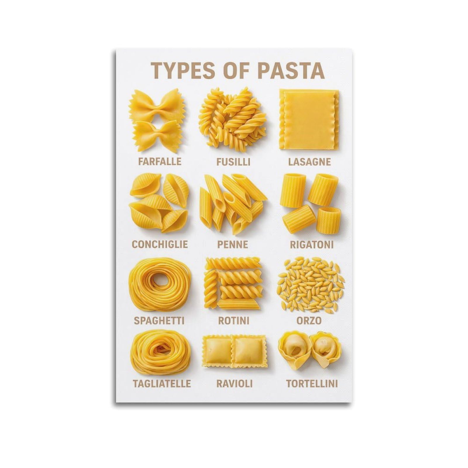 OKAHYS 12 Popular Pasta Shapes Explained Artwork Poster Decorative Painting Canvas Wall Artworks Picture 20x30inch(50x75cm)