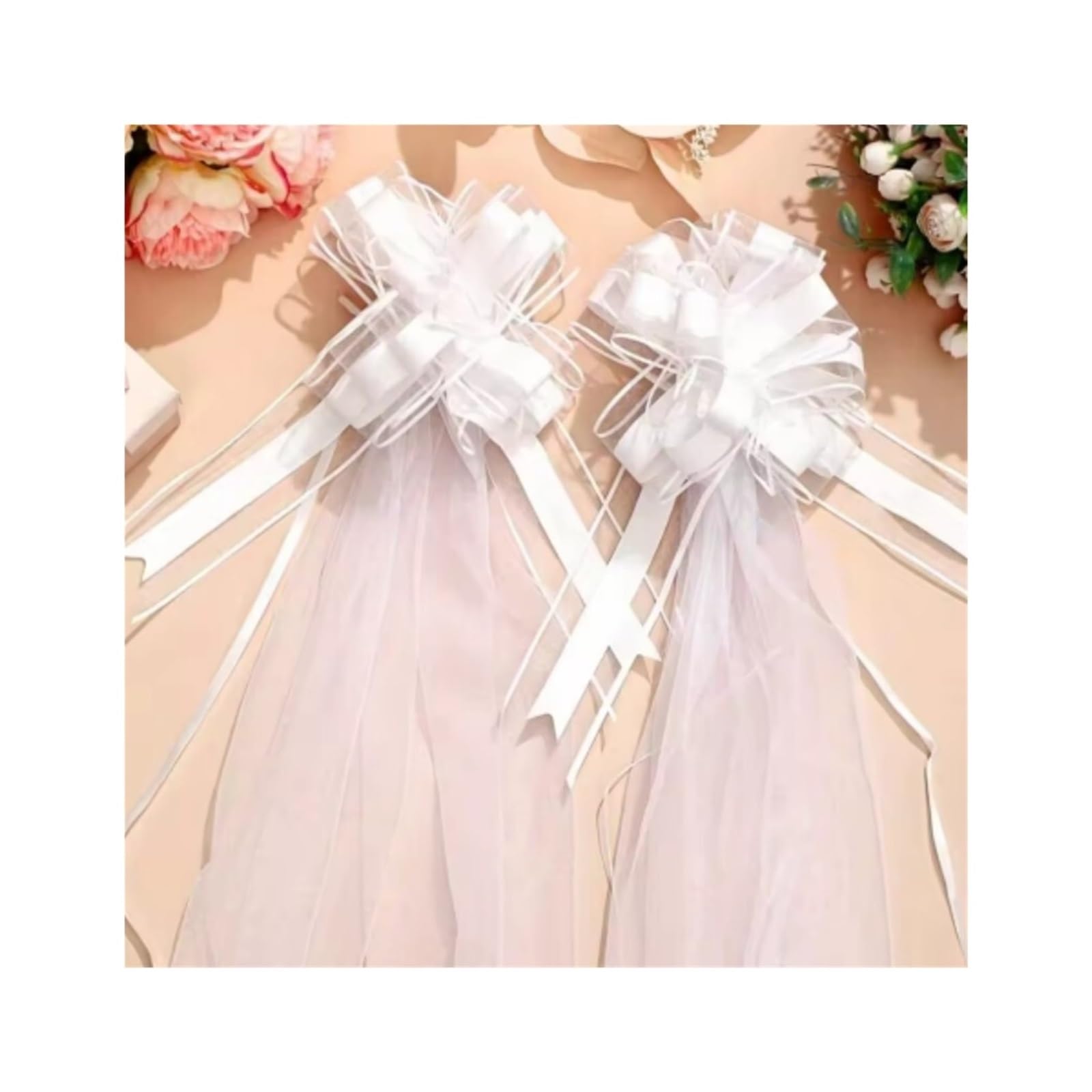 4 Pezzi Fiocchi di banco for Matrimonio in Chiesa con Lunghe Code Tulle Decorazione corridoio for Sedia for Auto Nuziale for la Cerimonia del in per Casa