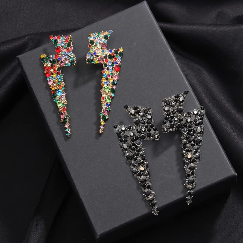 Exaggerated Shiny Rhinestone Flash Drop Dangle Earrings Lightning Bolt Statement Earrings Heavens Cloud Nature Weather Party Jewelry4