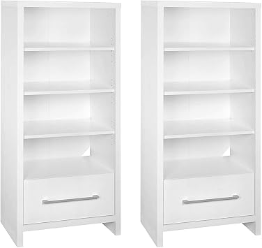 ClosetMaid 165100 Decorative Storage Tower Bookcase with Drawer, White 2 Pack