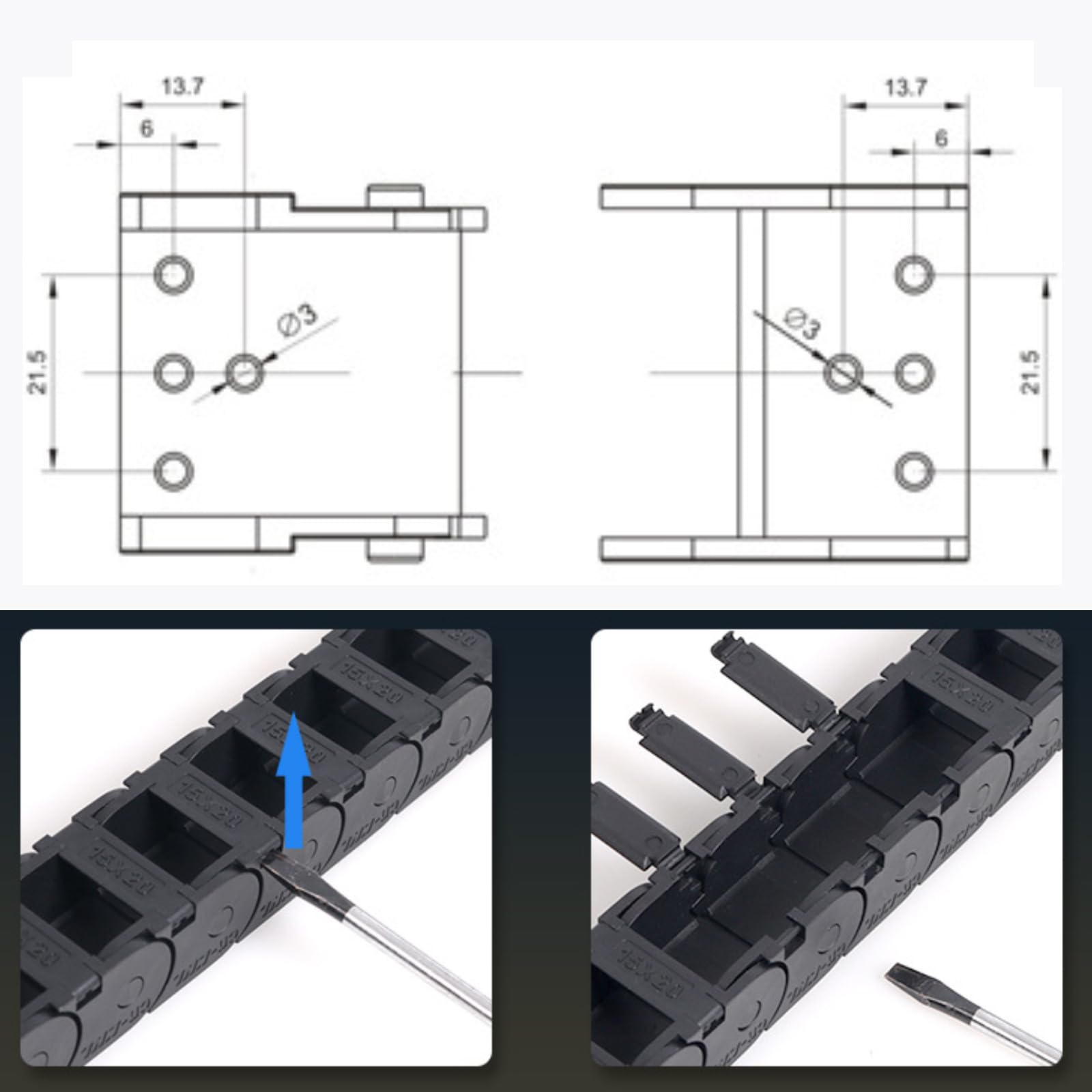 SPORWAY Cadena de arrastre de cable de 15 mm x 50 mm: cadena energética con destornillador, guía de cable para impresora 3D, máquinas herramientas CNC, brazo robótico