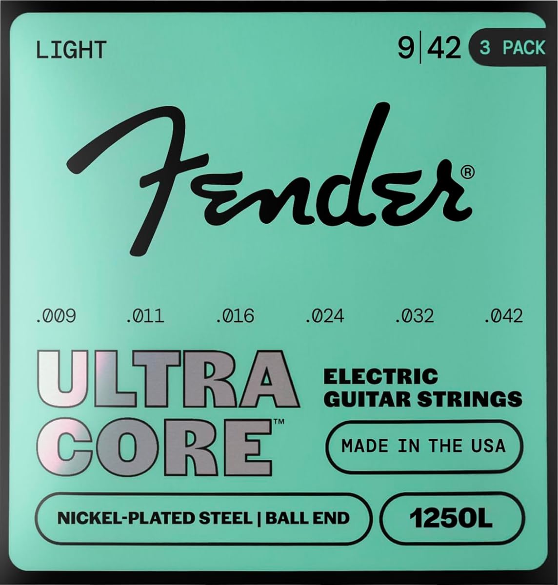 1250 Ultracore Guitar Strings, Nickel Plated Steel, Ball End, 1250L Gauges .009-.042, (6) 3-Pack