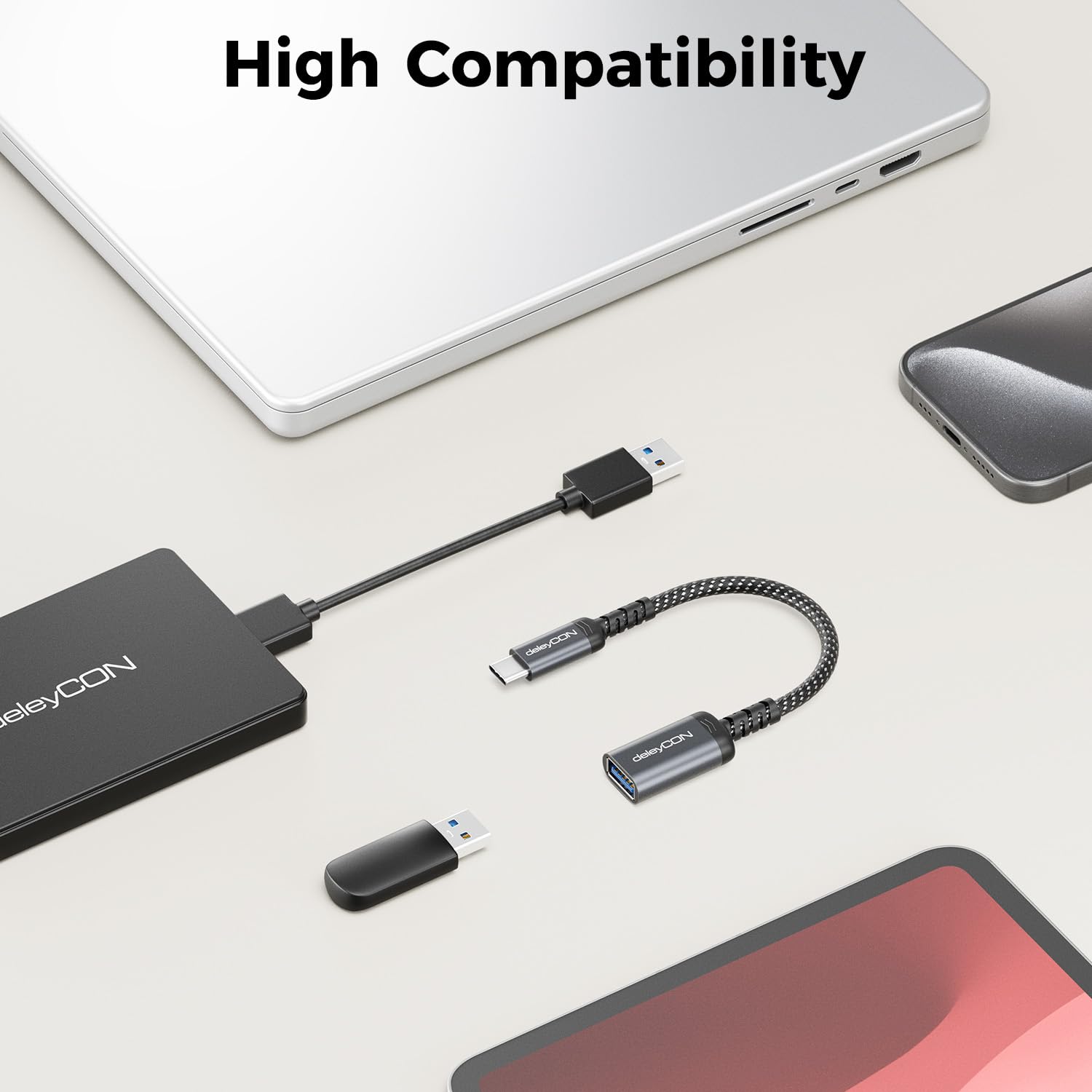 deleyCON 2x Adattatore USB-C a USB 10 Gbps OTG - Spina C a Presa A - Cavo per iPhone 17/16/15 Air/Pro/Max, Galaxy S25/S24/S23, A56, A16, Tablet, MacBook, iMac, iPad, Notebook ecc.