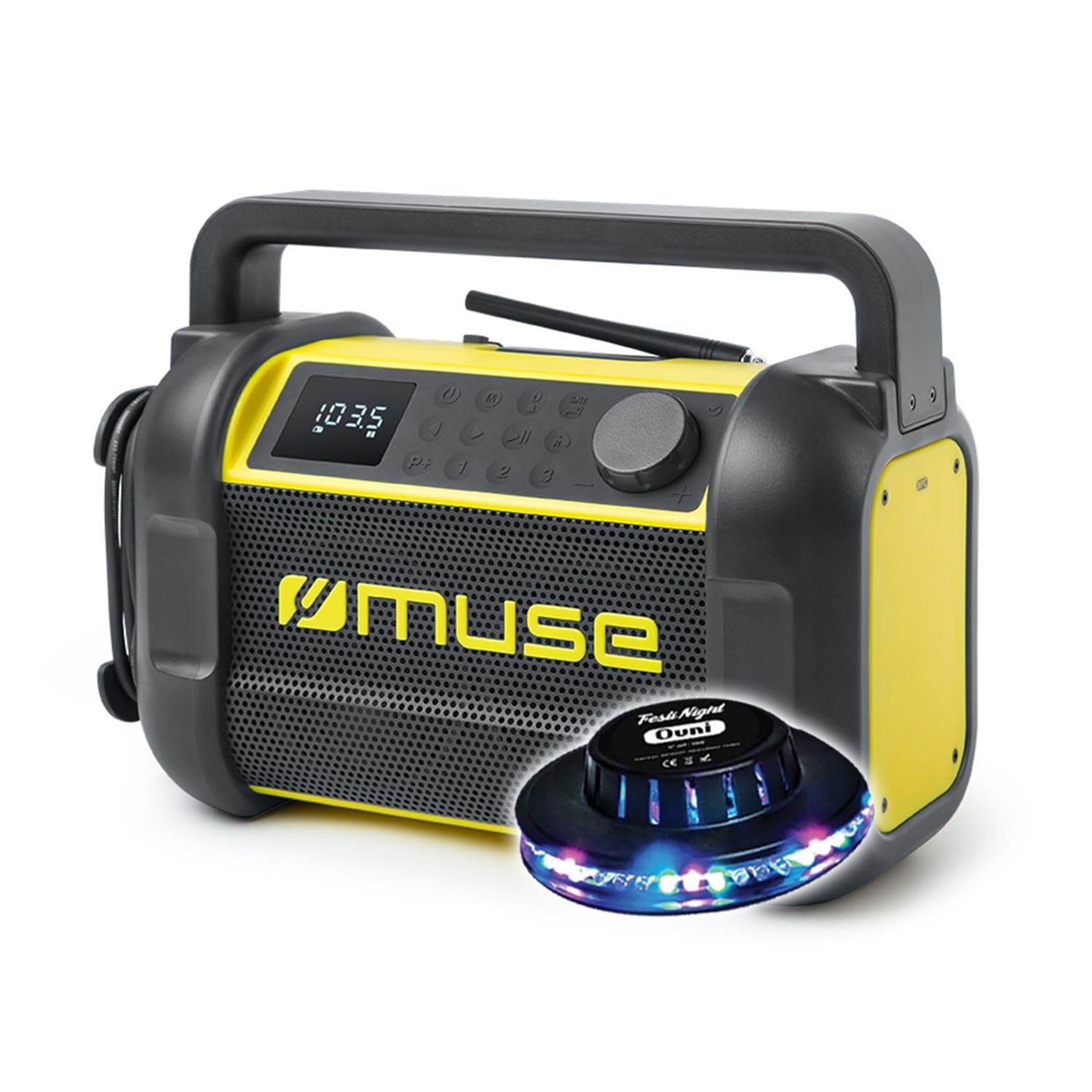 Radio de Chantier Robuste Muse M-928 BTY étanche à la poussière et aux éclaboussures (IP64), Bluetooth, Radio, Lumière Inclus