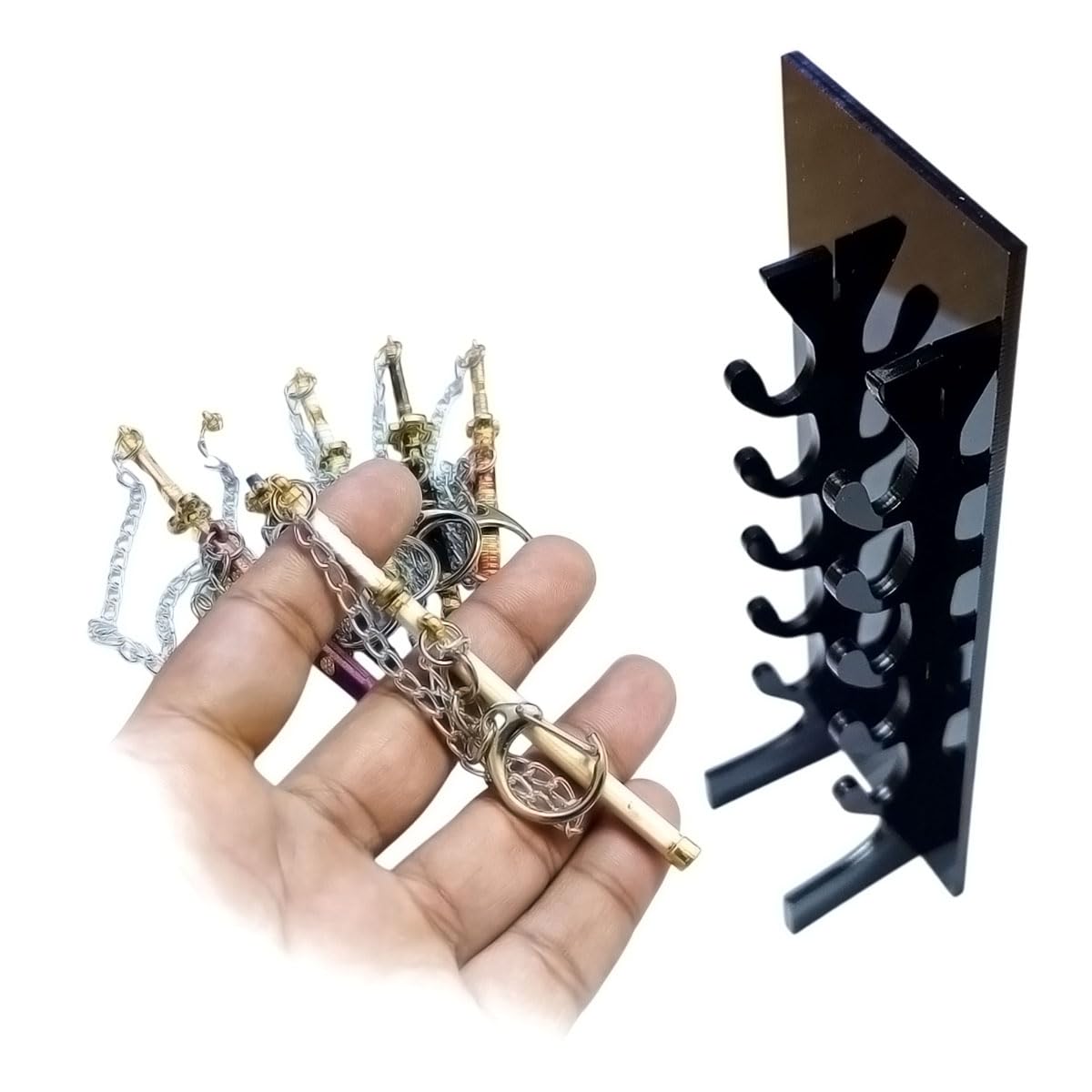 GULLI BULLI UNSHARPED Metal KATANA Keychain linked with chain and Stand to showcase these Katanas, Size 9 cm (approx.), Multicolor