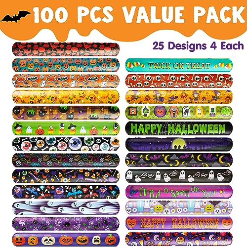 JOYIN 100 PCS Halloween Slap Bracelets for Kids, Halloween Bracelets Bulk for Girls Boys Gifts, Friendship Bracelets Snap Bracelets for Halloween Party Favors Goodie Bag Fillers2