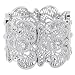 D EXCEED Womens Bohemian Lace Bracelet Vintage Filigree Cuff Bangle Bracelet Wide Stretch Rhinestone Bracelets for Ladies Silver