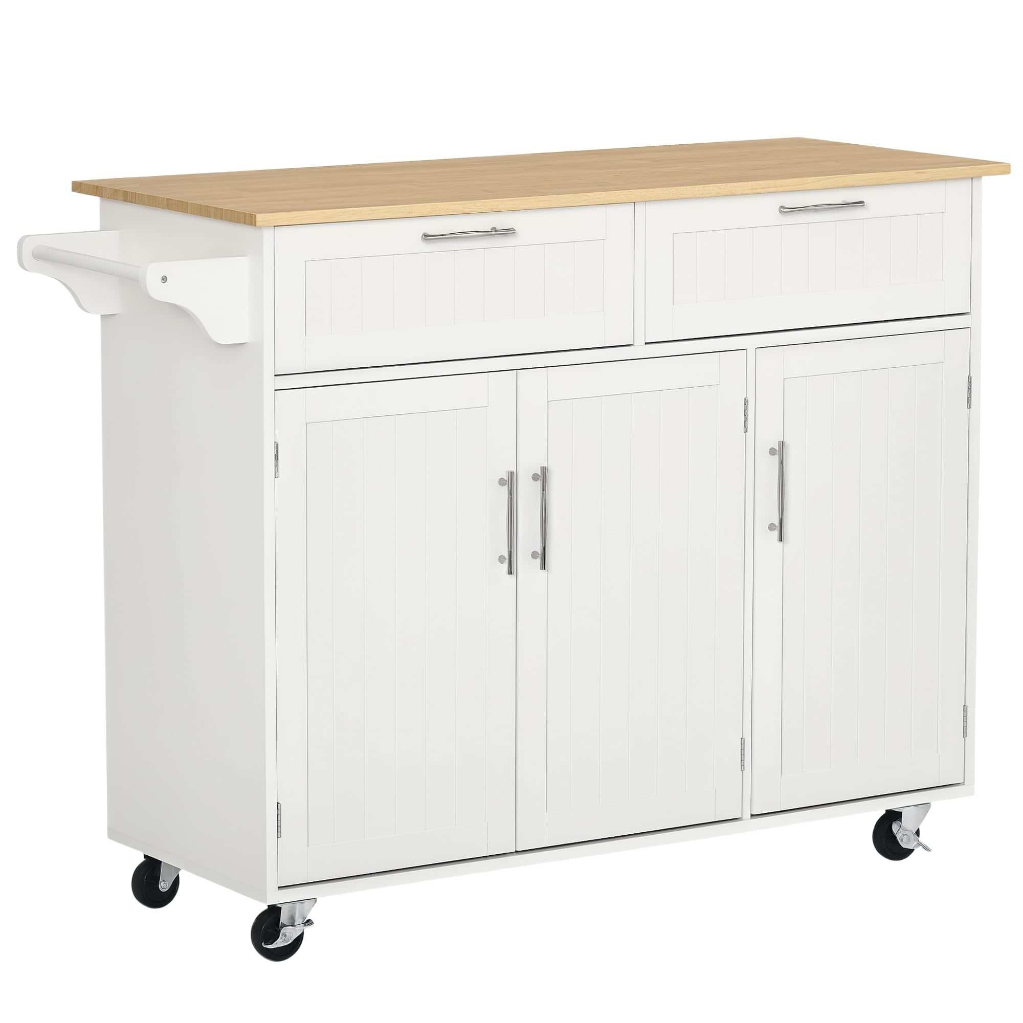 HOMCOM Kitchen Island Utility Cart, with 2 Storage Drawers & Cabinets for Dining Room, White