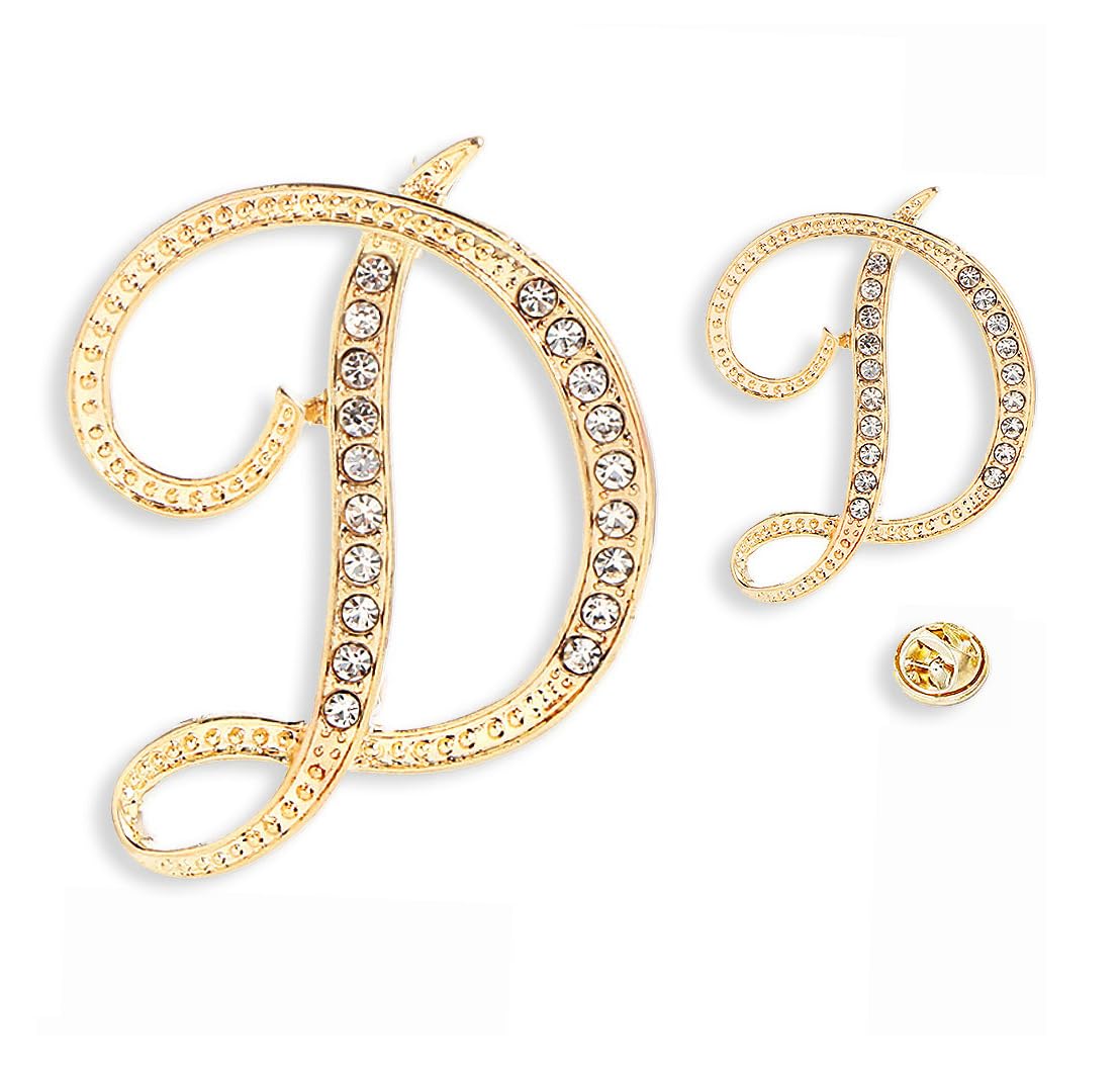 SINNKYSINNKYA-Z Woman’s 26 Letter Initial Brooch Pins, Gold Clear Crystal Rhinestone Breastpins Letter Stocking Pins for gifts 2size/package