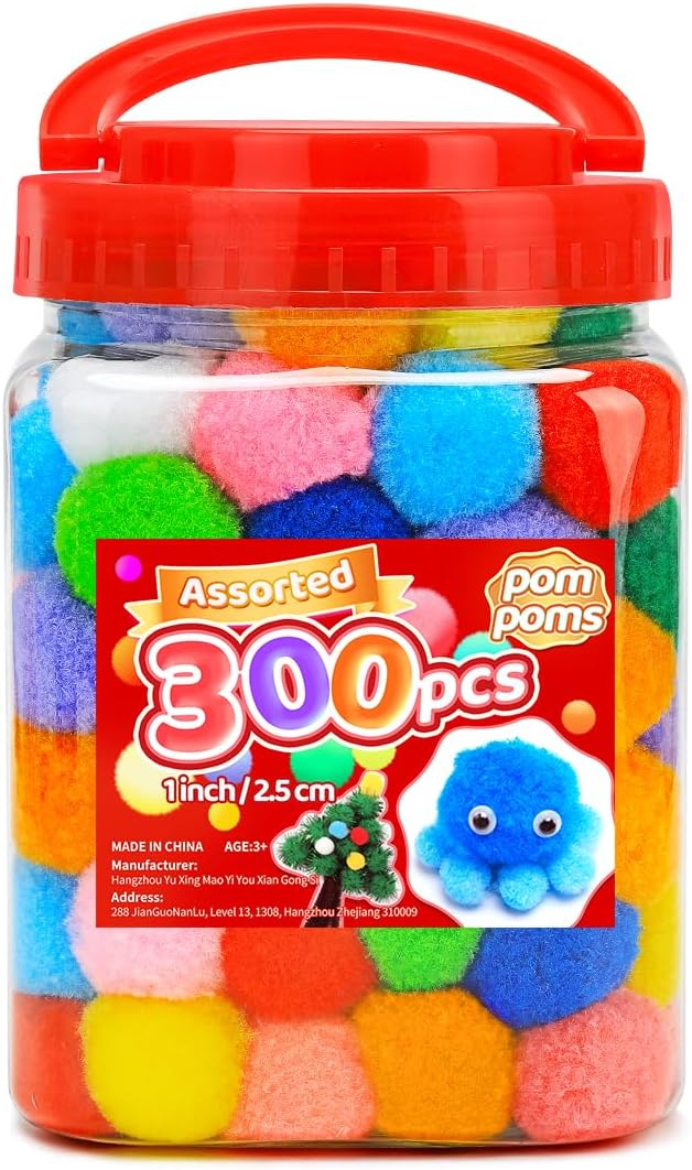 IOOLEEM Multi-Color Pom Poms, 300pcs 1inch, Pom Poms for Arts and Crafts, Pom Pom Balls, Craft Pom Poms.