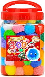 IOOLEEM Multi-Color Pom Poms, 300pcs 1inch, Pom Poms for Arts and Crafts, Pom Pom Balls, Craft Pom Poms.