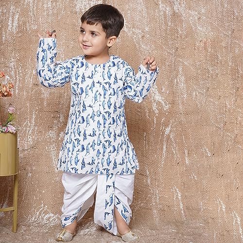 Image of AJ DEZINES Kids Ethnic Wear Pure Cotton Dhoti Kurta Set For Boys