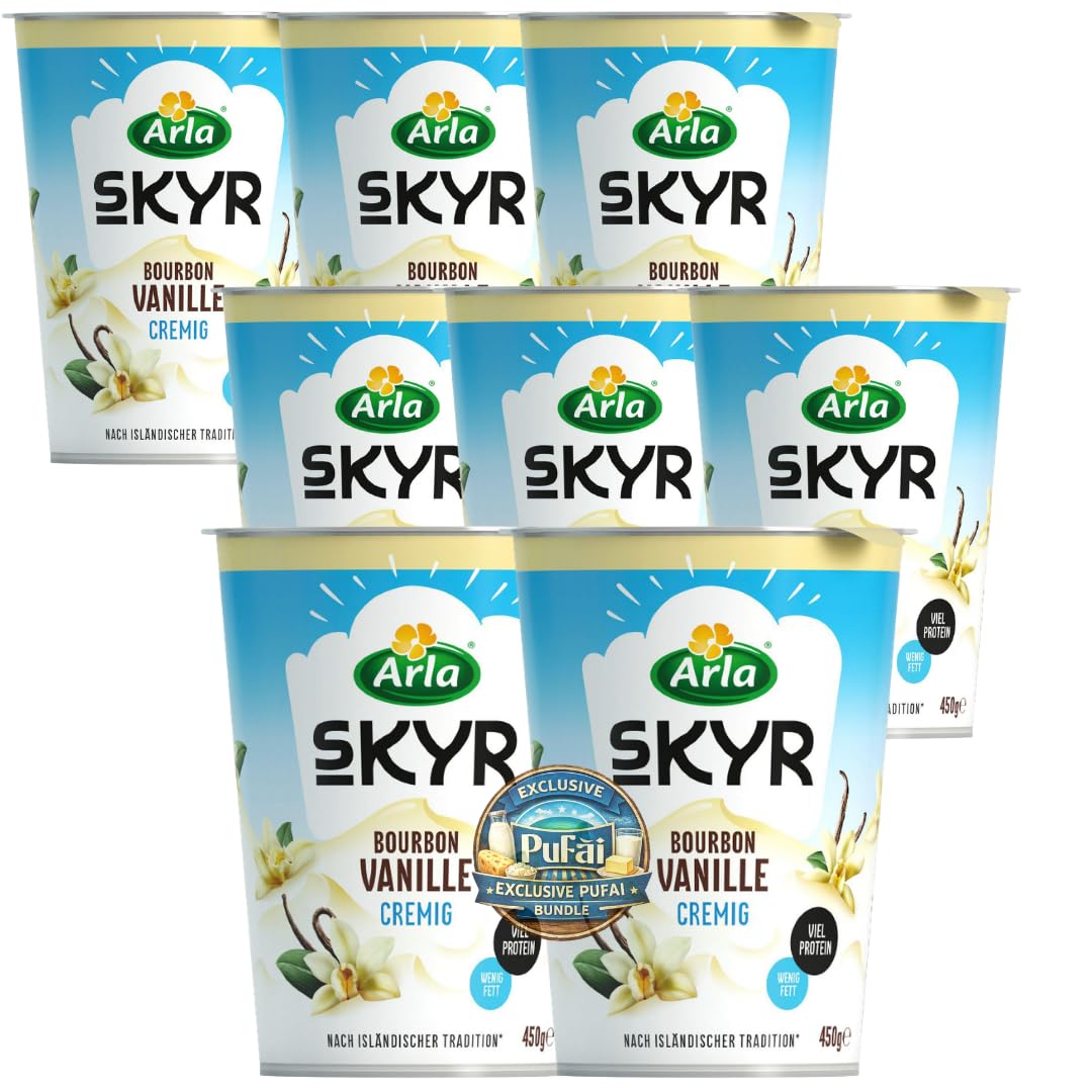 PUFAI Bundle – ARLA Skyr Vanille 450 g x 8 | Frisches Milchprodukt nach isländischer Art | Kühlpflichtiges Vorratspack